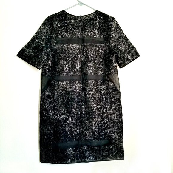 Rebecca Taylor Shiny LBD Dress Size 8 Semi Sheer Black Mesh Short Sleeves - Picture 9 of 14